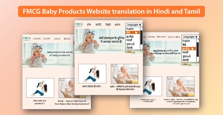 FMCG Baby Products Website translation in Hindi and Tamil